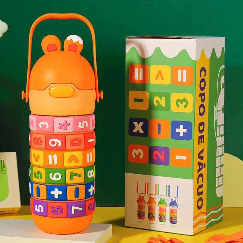 Bouteille d'eau isotherme en acier inoxydable pour enfants, jouet éducatif avec sangle et paille