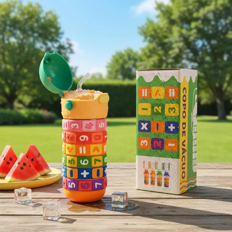Bouteille d'eau isotherme en acier inoxydable pour enfants, jouet éducatif avec sangle et paille