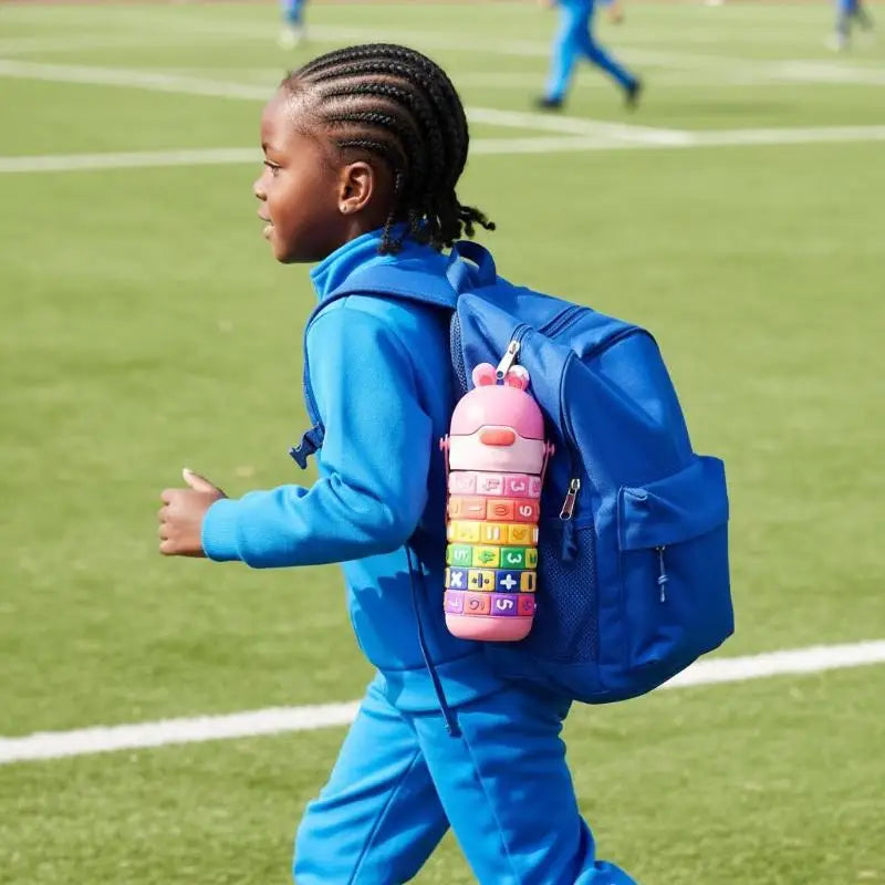 Bouteille d'eau isotherme en acier inoxydable pour enfants, jouet éducatif avec sangle et paille