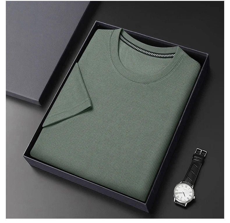 T-shirt à manches courtes et col rond gaufré pour hommes