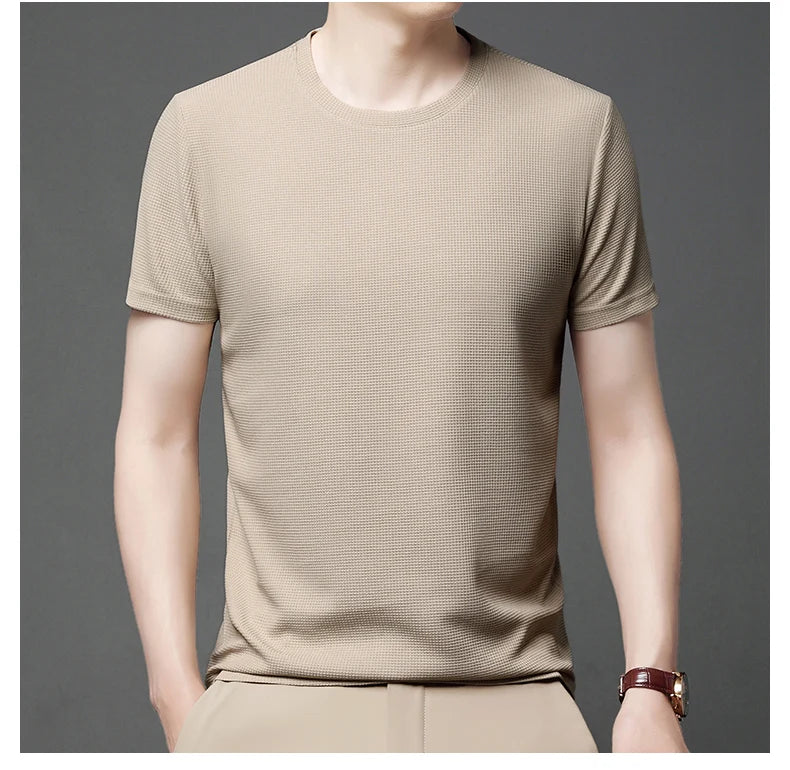 T-shirt à manches courtes et col rond gaufré pour hommes
