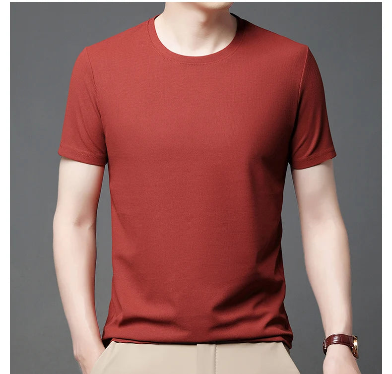 T-shirt à manches courtes et col rond gaufré pour hommes