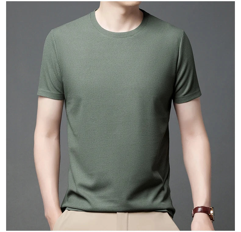 T-shirt à manches courtes et col rond gaufré pour hommes