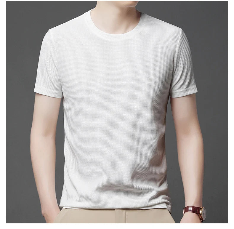 T-shirt à manches courtes et col rond gaufré pour hommes
