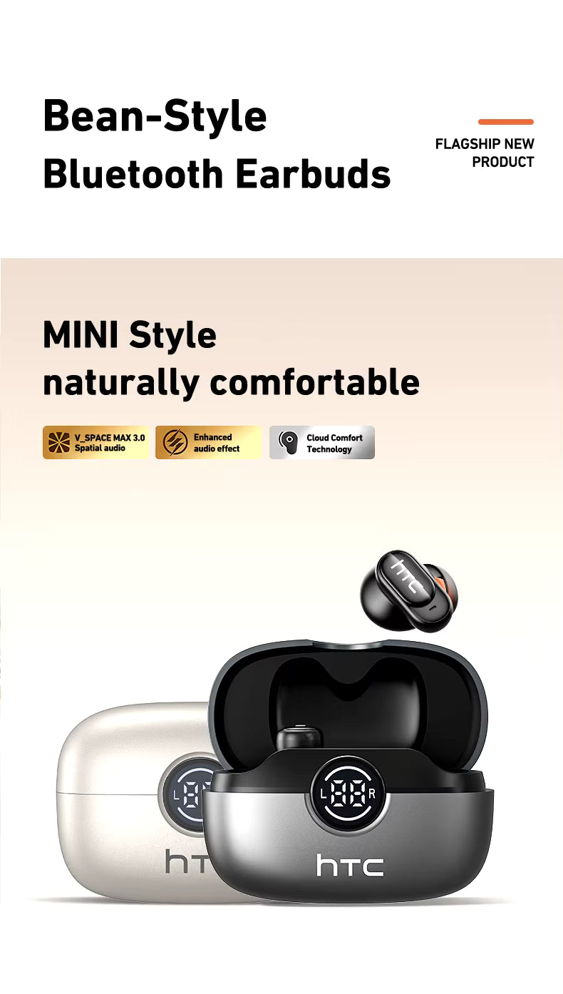 Écouteurs Bluetooth 6.0 TWS HTC NE79 avec traduction IA 135 langues, suppression du bruit ENC, son stéréo HiFi et écran LED