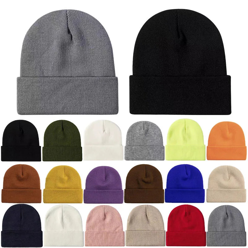 Chapeau froid uni tricoté de couleur unie, bord roulé, personnalisable, polyvalent, décontracté, polyvalent, chaud, pour hommes et femmes