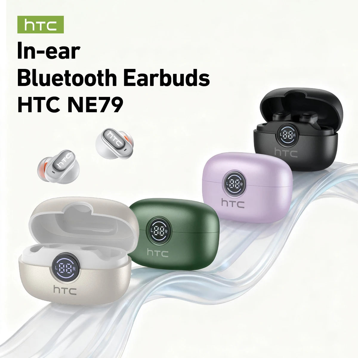 Écouteurs Bluetooth 6.0 TWS HTC NE79 avec traduction IA 135 langues, suppression du bruit ENC, son stéréo HiFi et écran LED