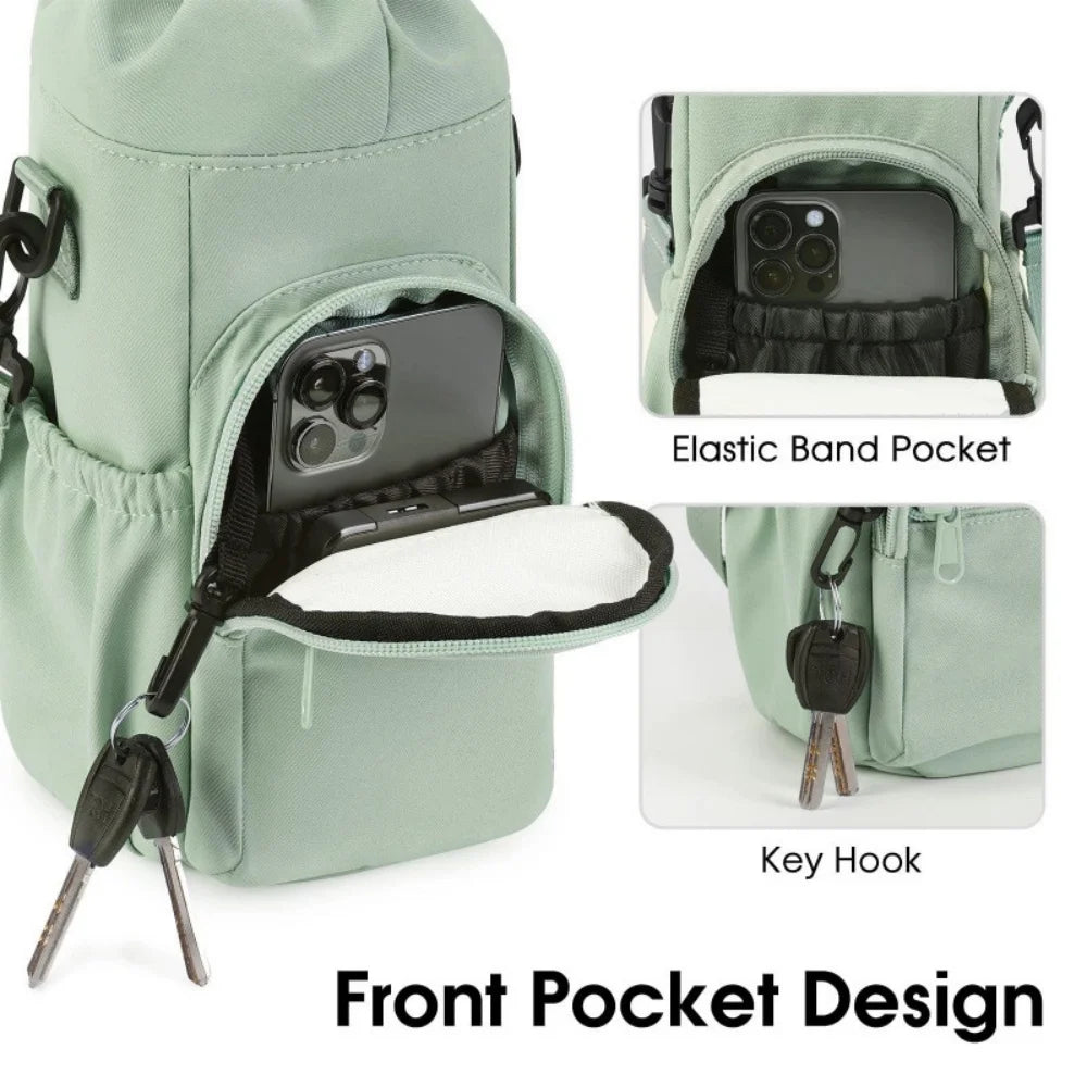 Sac de bouteille d'eau Portable avec sangle réglable, tasses thermiques, housse de protection isolée, poche pour téléphone, sac de voyage pour Sports de plein air