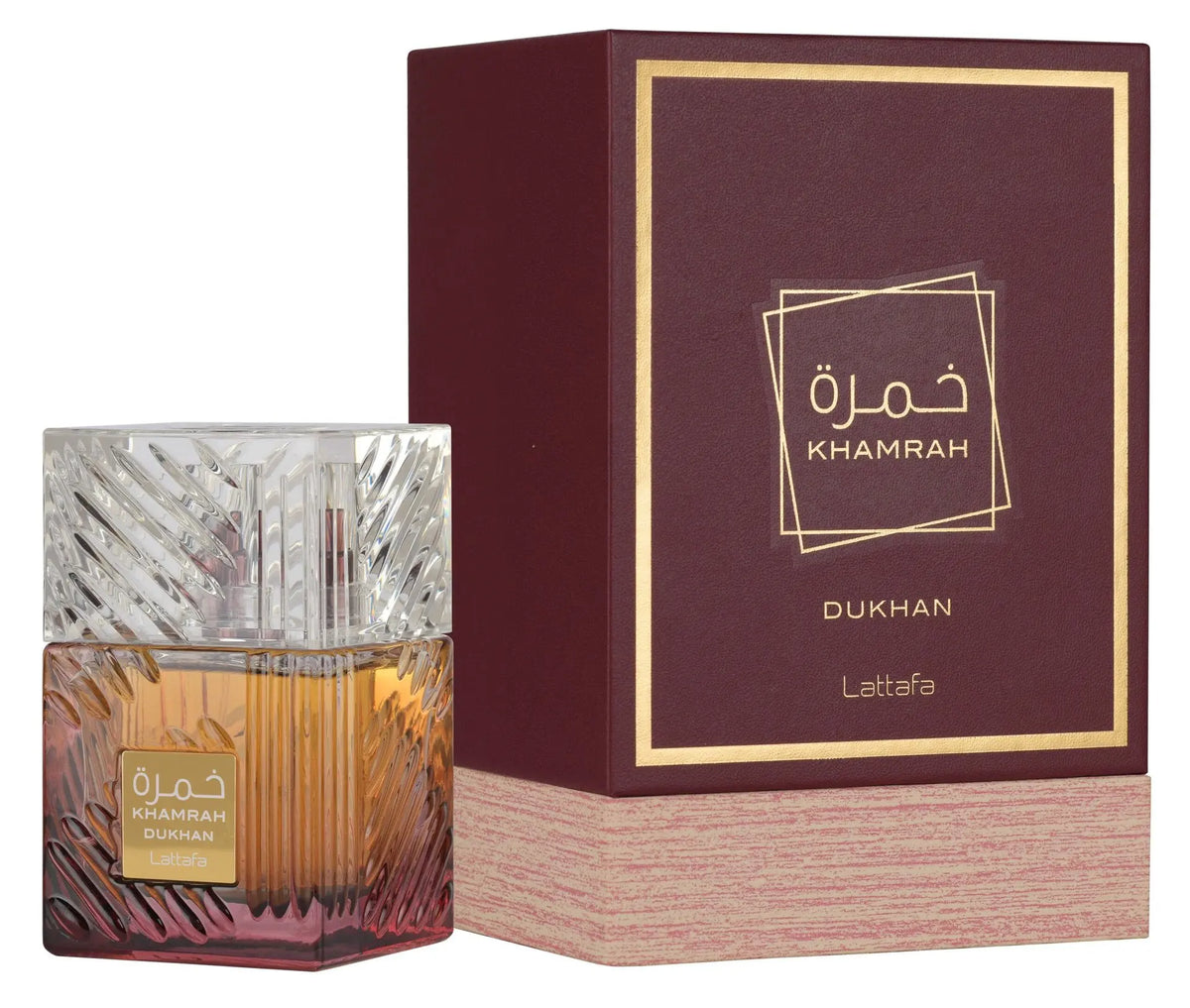 Parfum Khamrah unisexe de Dubaï, fragrance neutre, bois frais, parfum léger, parfum cuir, nouvelle fragrance tentation durable.