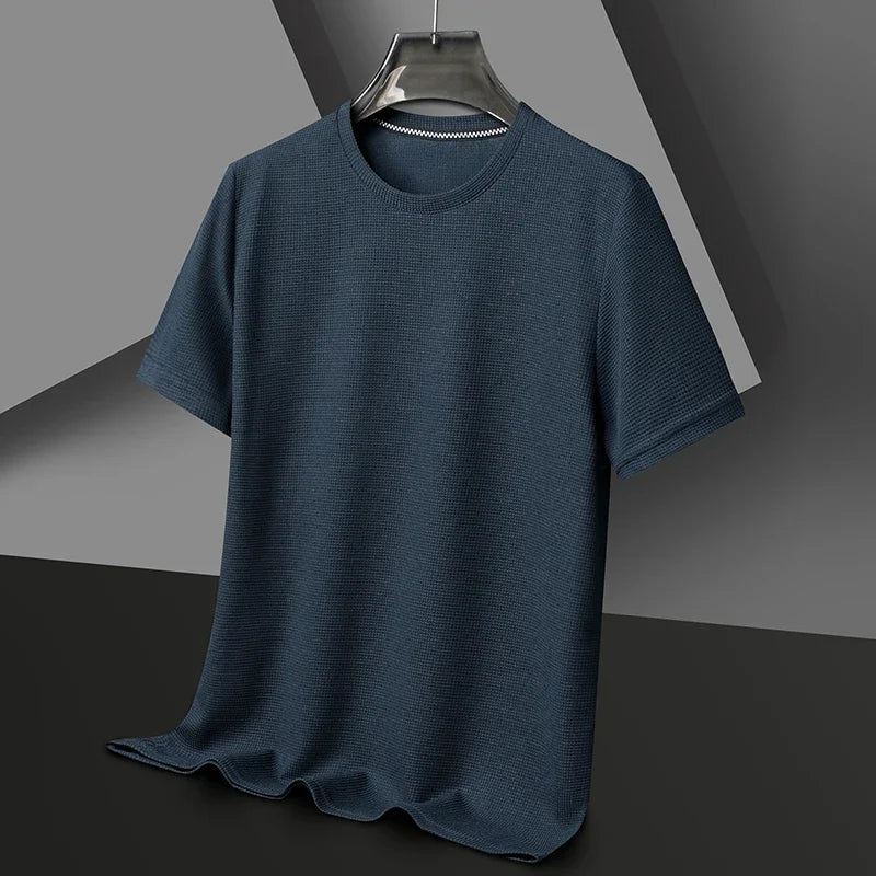 T-shirt à manches courtes et col rond gaufré pour hommes