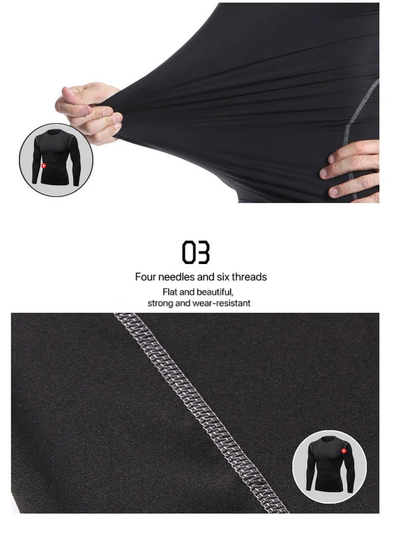 Sous-vêtement thermique à manches longues pour hommes, mince, ajusté, séchage rapide, élastique,  vêtements de sport, fitness