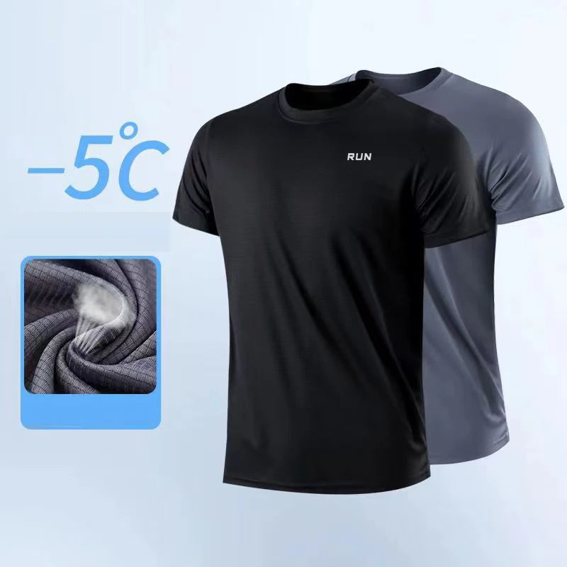 T-shirt à manches courtes pour homme, séchage rapide, évacuation de l'humidité, col rond, exercice d'entraînement, chemise de sport, gym