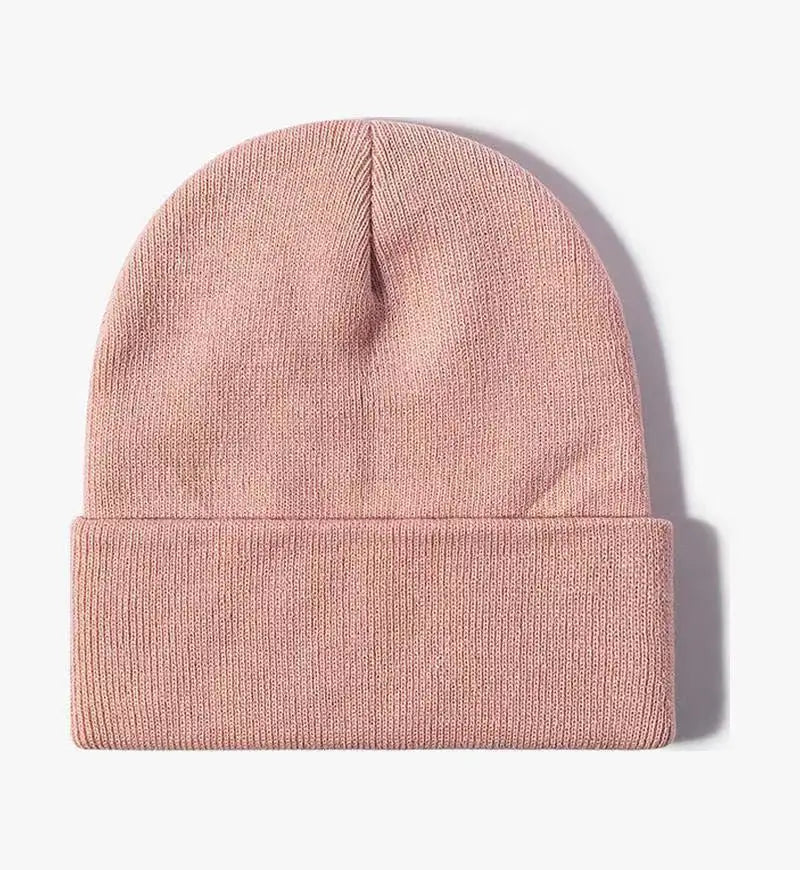 Chapeau froid uni tricoté de couleur unie, bord roulé, personnalisable, polyvalent, décontracté, polyvalent, chaud, pour hommes et femmes