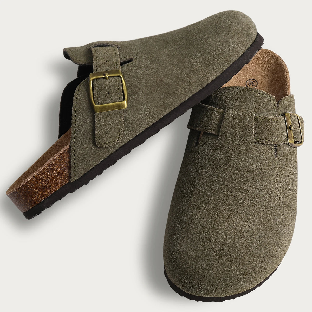 Comwarm – Mules en daim, sandales à semelle intérieure en liège avec Support d'arc