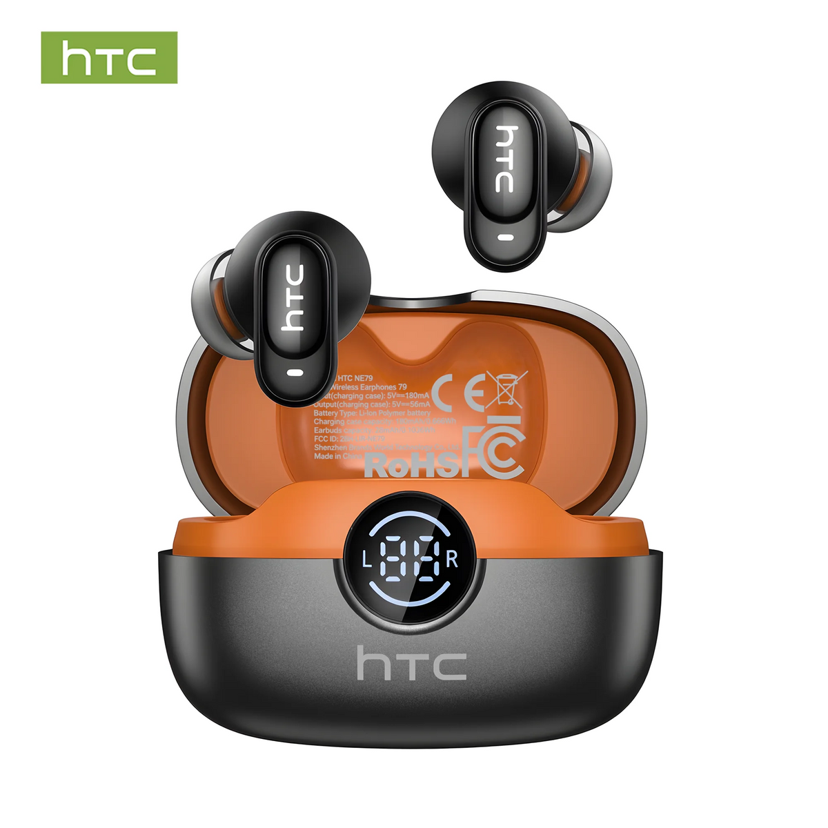 Écouteurs Bluetooth 6.0 TWS HTC NE79 avec traduction IA 135 langues, suppression du bruit ENC, son stéréo HiFi et écran LED