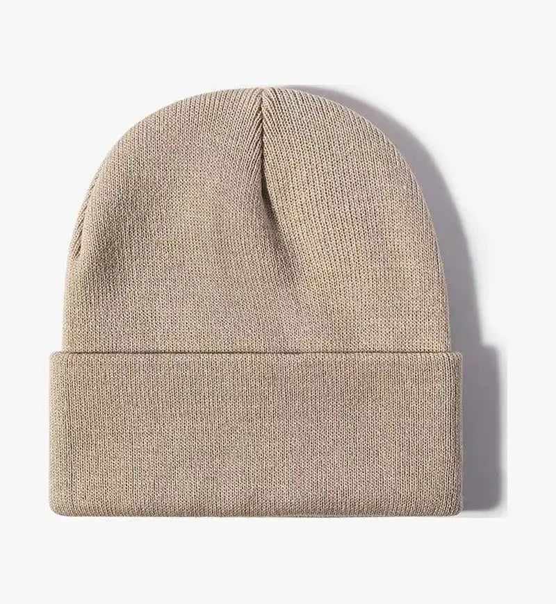 Chapeau froid uni tricoté de couleur unie, bord roulé, personnalisable, polyvalent, décontracté, polyvalent, chaud, pour hommes et femmes