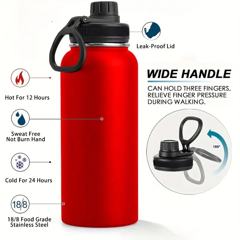 Bouteille d'eau en acier inoxydable, 1000ml/32oz, étanche, Double paroi, tasse thermique sous vide, parfaite pour l'extérieur