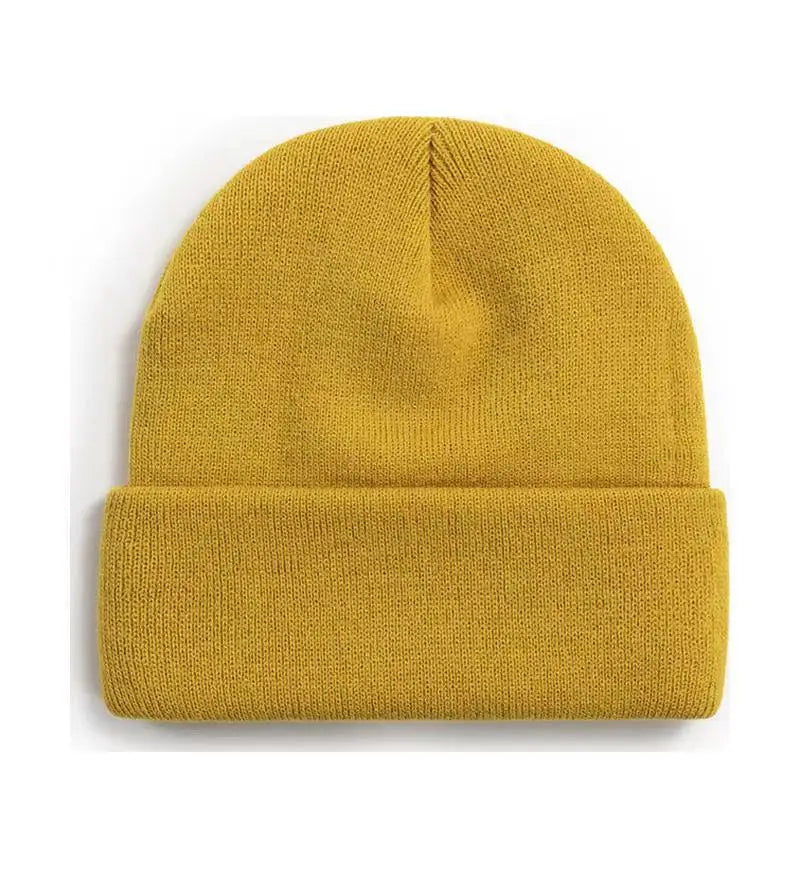 Chapeau froid uni tricoté de couleur unie, bord roulé, personnalisable, polyvalent, décontracté, polyvalent, chaud, pour hommes et femmes