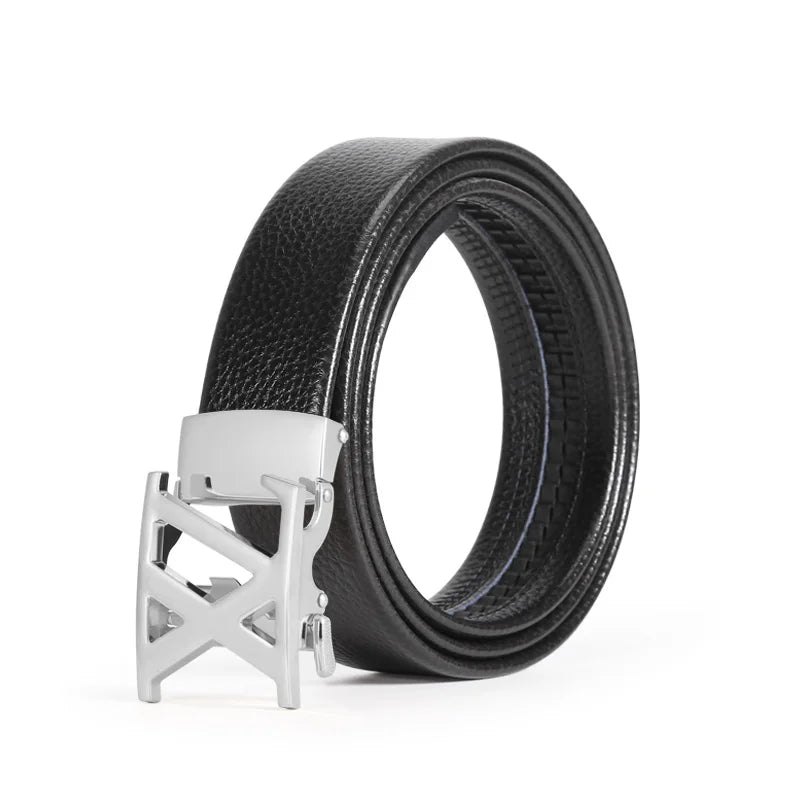 Ceinture multicolore légère de luxe pour hommes, réglable, double lettre X, boucle automatique en métal, motif litchi, une ceinture polyvalente