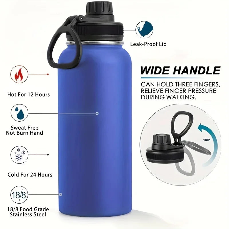Bouteille d'eau en acier inoxydable, 1000ml/32oz, étanche, Double paroi, tasse thermique sous vide, parfaite pour l'extérieur