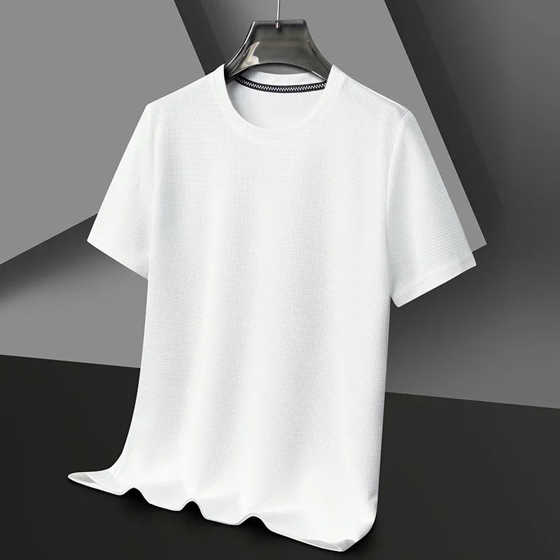 T-shirt à manches courtes et col rond gaufré pour hommes