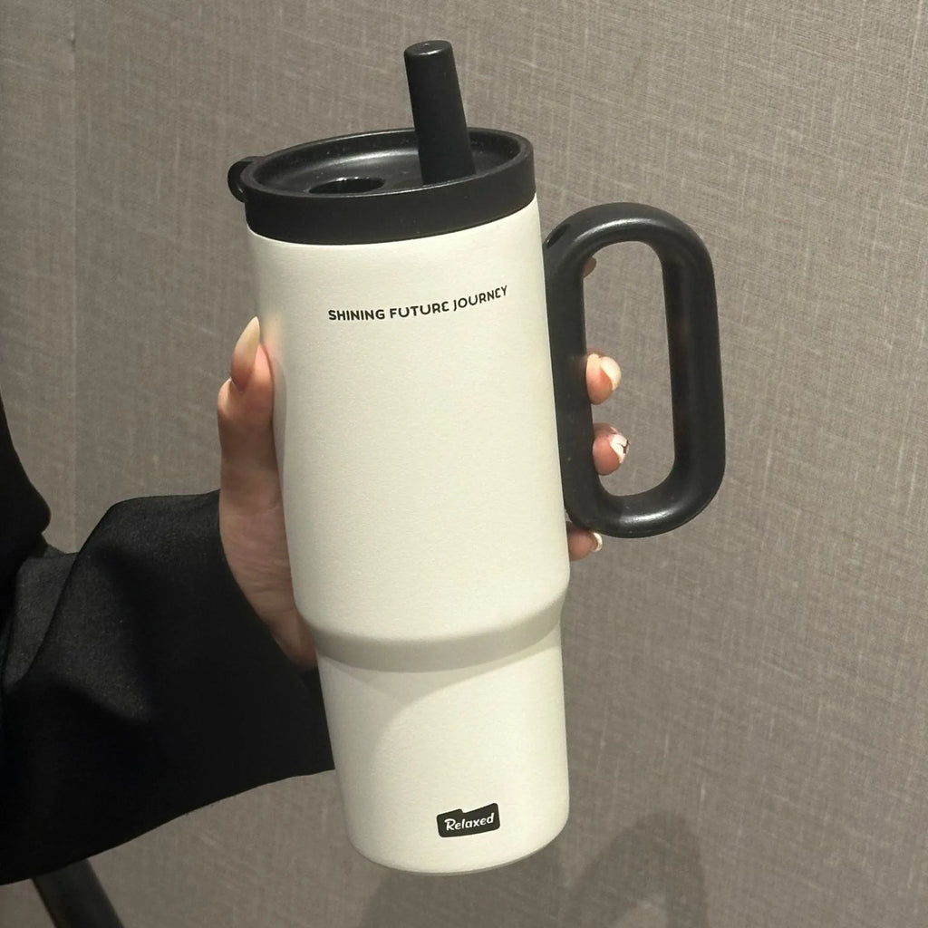 Tasse Thermos en acier inoxydable de 720ML, avec paille et poignée, boisson au café glacé, tasse isolée sous vide, bouteille d'eau extérieure pour voyage en voiture