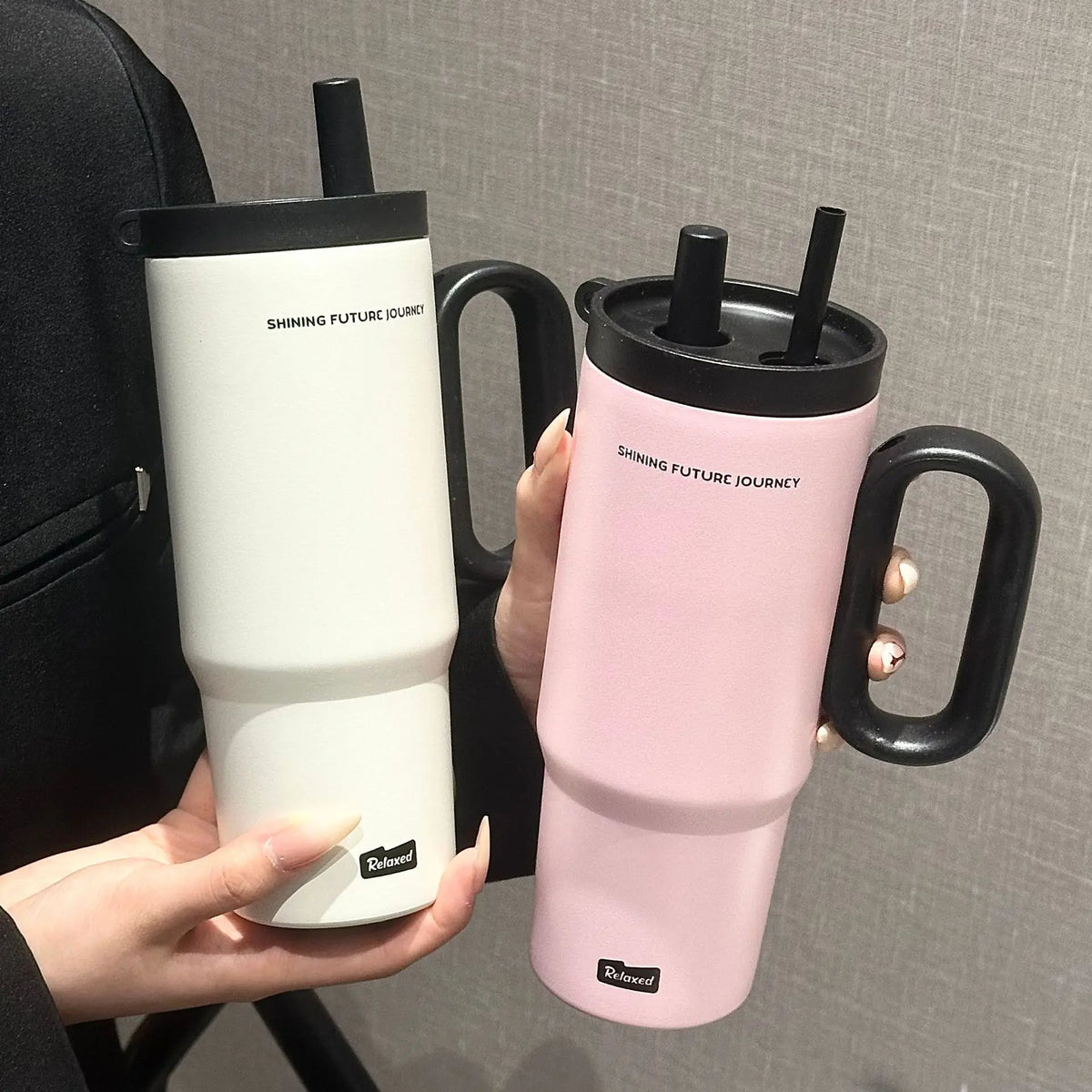 Tasse Thermos en acier inoxydable de 720ML, avec paille et poignée, boisson au café glacé, tasse isolée sous vide, bouteille d'eau extérieure pour voyage en voiture