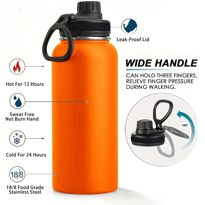 Bouteille d'eau en acier inoxydable, 1000ml/32oz, étanche, Double paroi, tasse thermique sous vide, parfaite pour l'extérieur