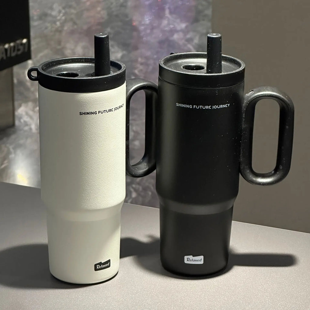 Tasse Thermos en acier inoxydable de 720ML, avec paille et poignée, boisson au café glacé, tasse isolée sous vide, bouteille d'eau extérieure pour voyage en voiture