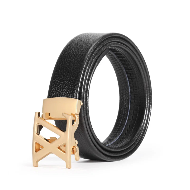 Ceinture multicolore légère de luxe pour hommes, réglable, double lettre X, boucle automatique en métal, motif litchi, une ceinture polyvalente