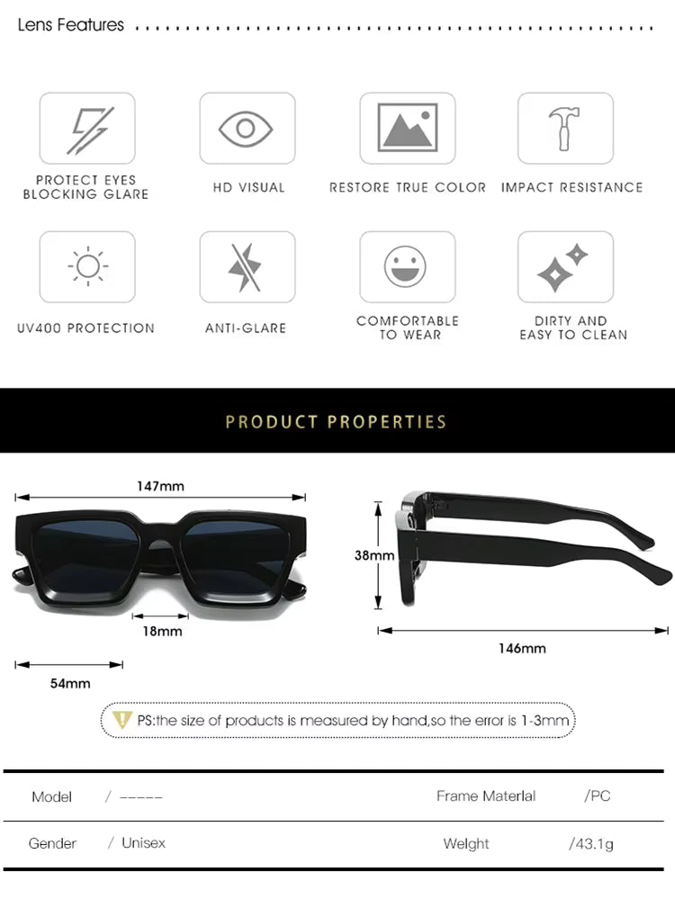 Lunettes de soleil unisexes à monture carrée en plastique, pour la photographie de rue et les voyages à la plage, accessoires de conduite