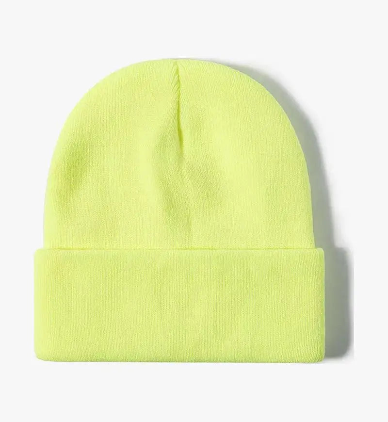 Chapeau froid uni tricoté de couleur unie, bord roulé, personnalisable, polyvalent, décontracté, polyvalent, chaud, pour hommes et femmes