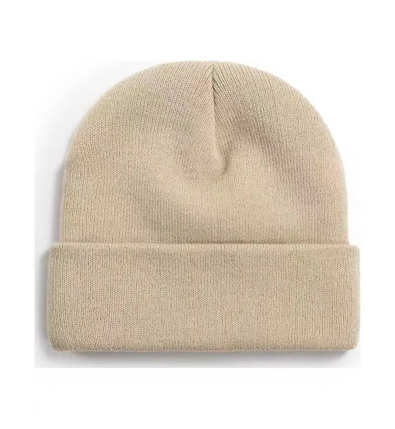 Chapeau froid uni tricoté de couleur unie, bord roulé, personnalisable, polyvalent, décontracté, polyvalent, chaud, pour hommes et femmes
