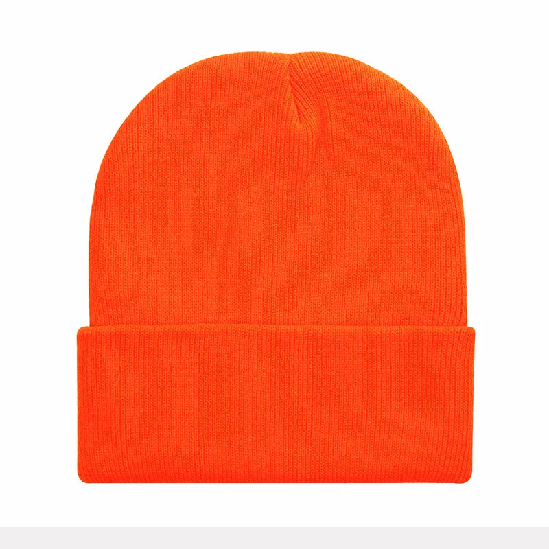 Chapeau froid uni tricoté de couleur unie, bord roulé, personnalisable, polyvalent, décontracté, polyvalent, chaud, pour hommes et femmes