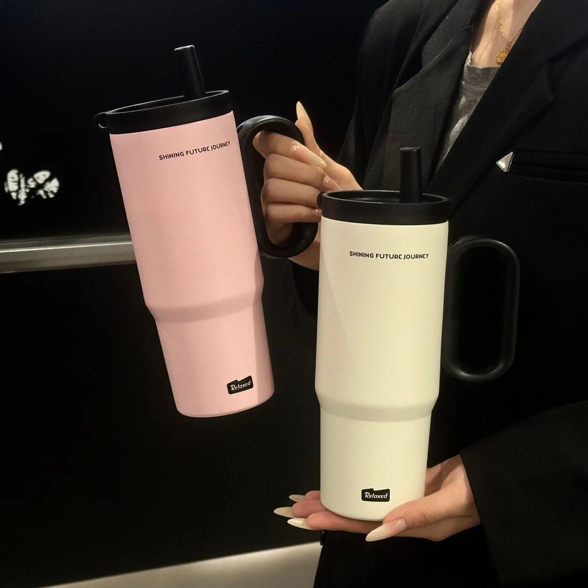 Tasse Thermos en acier inoxydable de 720ML, avec paille et poignée, boisson au café glacé, tasse isolée sous vide, bouteille d'eau extérieure pour voyage en voiture