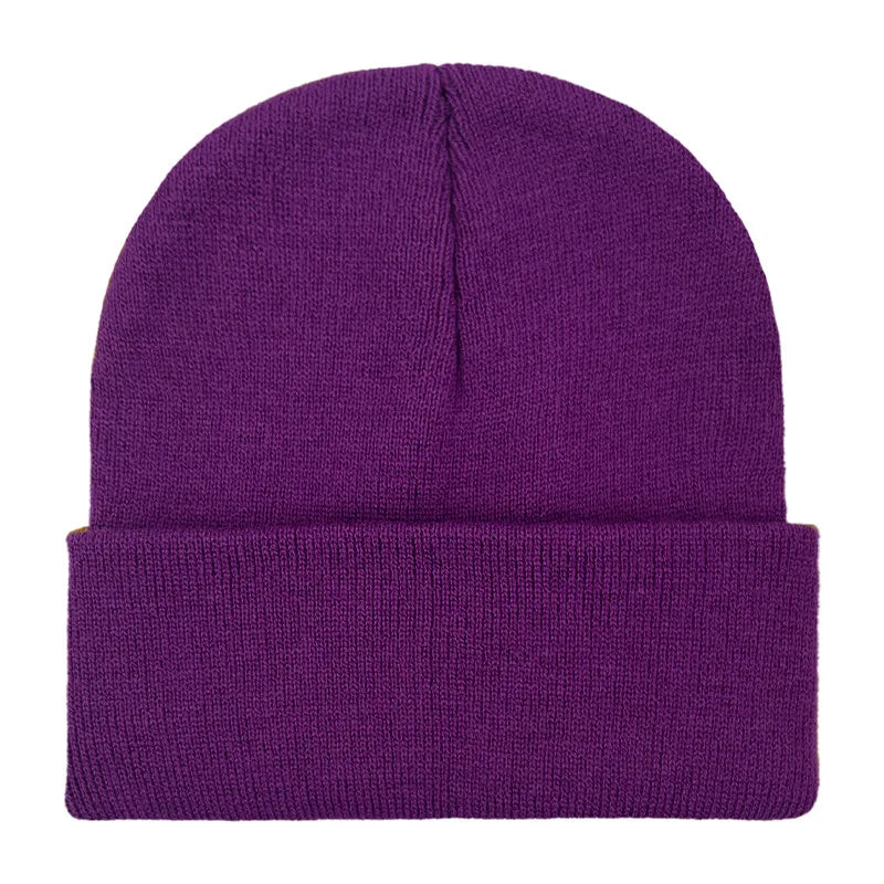 Chapeau froid uni tricoté de couleur unie, bord roulé, personnalisable, polyvalent, décontracté, polyvalent, chaud, pour hommes et femmes