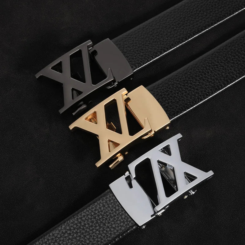 Ceinture multicolore légère de luxe pour hommes, réglable, double lettre X, boucle automatique en métal, motif litchi, une ceinture polyvalente