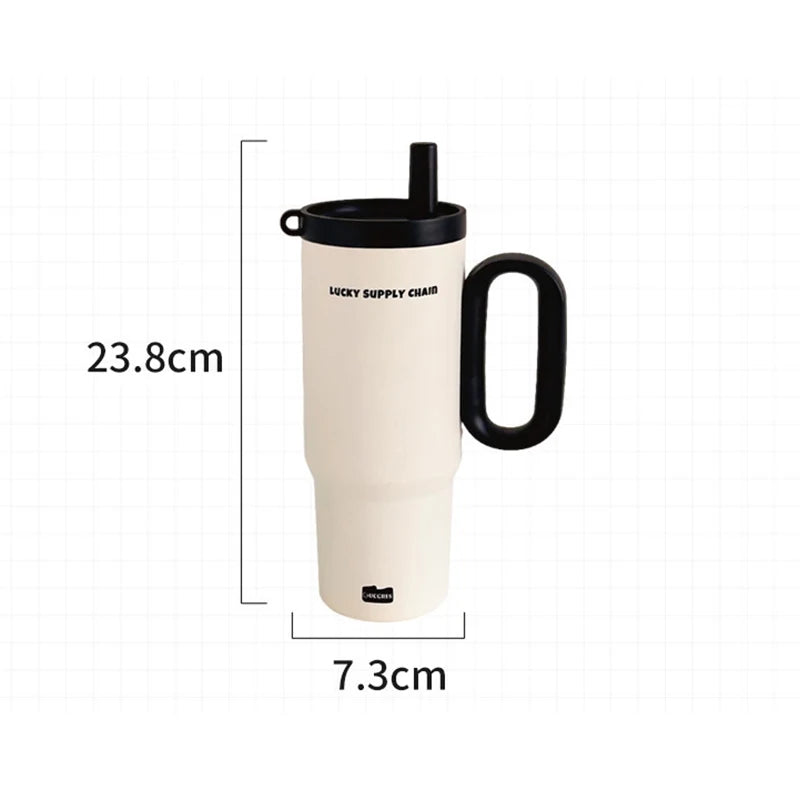 Tasse Thermos en acier inoxydable de 720ML, avec paille et poignée, boisson au café glacé, tasse isolée sous vide, bouteille d'eau extérieure pour voyage en voiture