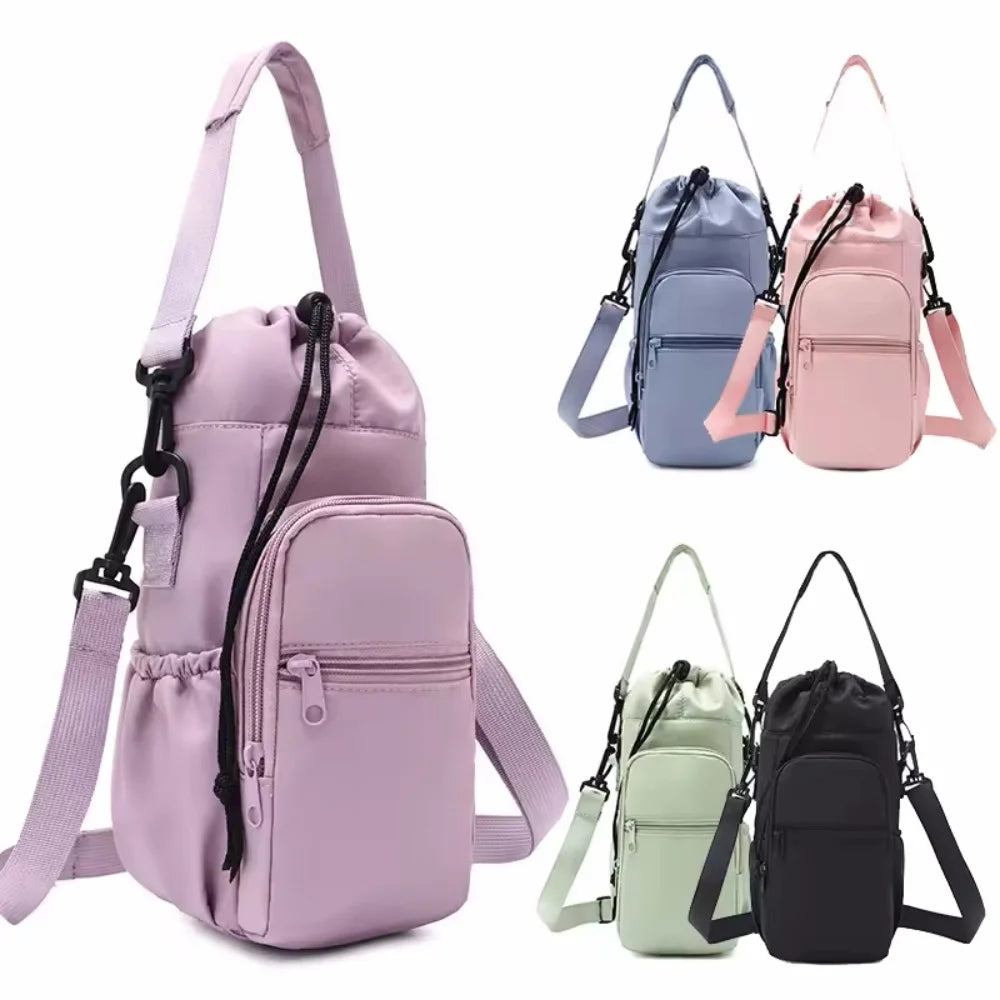 Sac de bouteille d'eau Portable avec sangle réglable, tasses thermiques, housse de protection isolée, poche pour téléphone, sac de voyage pour Sports de plein air