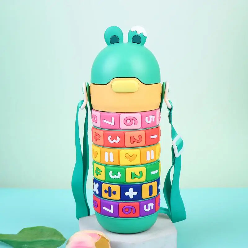 Bouteille d'eau isotherme en acier inoxydable pour enfants, jouet éducatif avec sangle et paille