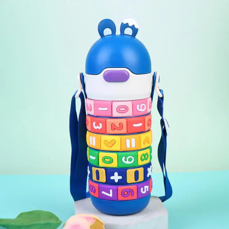 Bouteille d'eau isotherme en acier inoxydable pour enfants, jouet éducatif avec sangle et paille