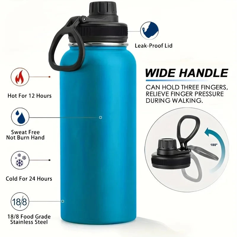 Bouteille d'eau en acier inoxydable, 1000ml/32oz, étanche, Double paroi, tasse thermique sous vide, parfaite pour l'extérieur