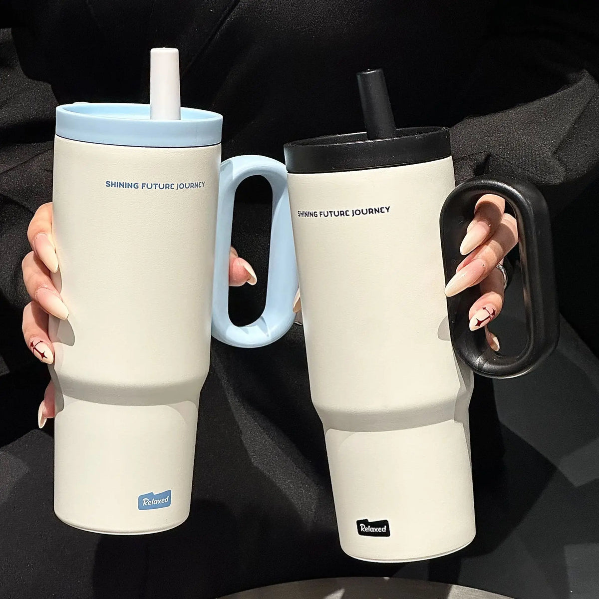 Tasse Thermos en acier inoxydable de 720ML, avec paille et poignée, boisson au café glacé, tasse isolée sous vide, bouteille d'eau extérieure pour voyage en voiture