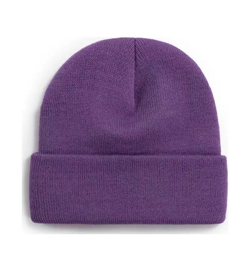 Chapeau froid uni tricoté de couleur unie, bord roulé, personnalisable, polyvalent, décontracté, polyvalent, chaud, pour hommes et femmes