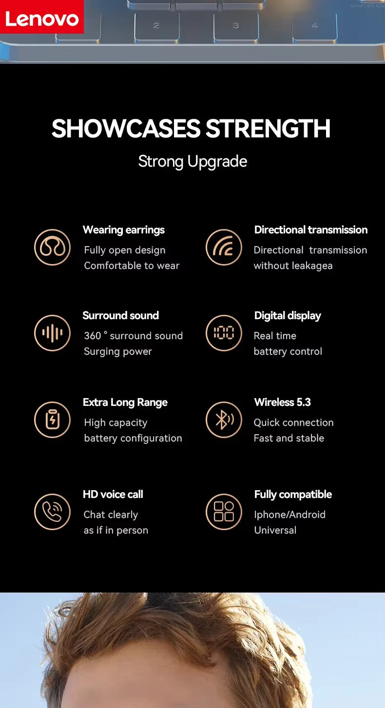Écouteurs sans fil Lenovo Original M47, casque Bluetooth, écouteurs de recharge, écouteurs à conduction osseuse