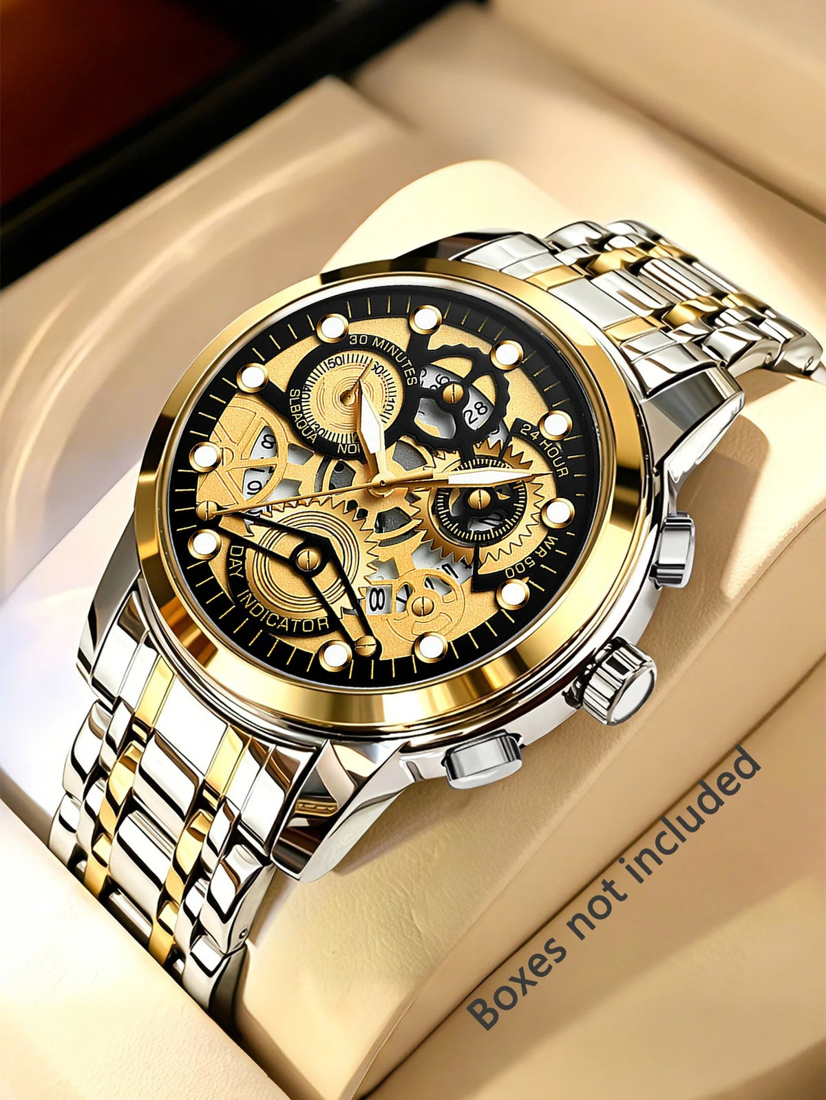 Montre Homme Quartz Automatique Chronographe - Bracelet Acier Inoxydable