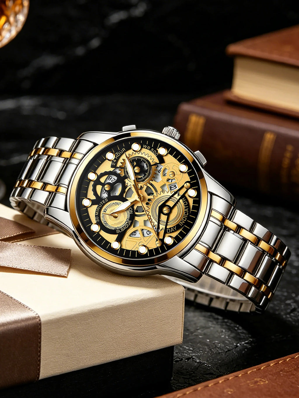 Montre Homme Quartz Automatique Chronographe - Bracelet Acier Inoxydable