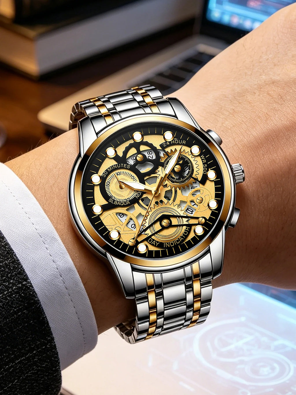 Montre Homme Quartz Automatique Chronographe - Bracelet Acier Inoxydable