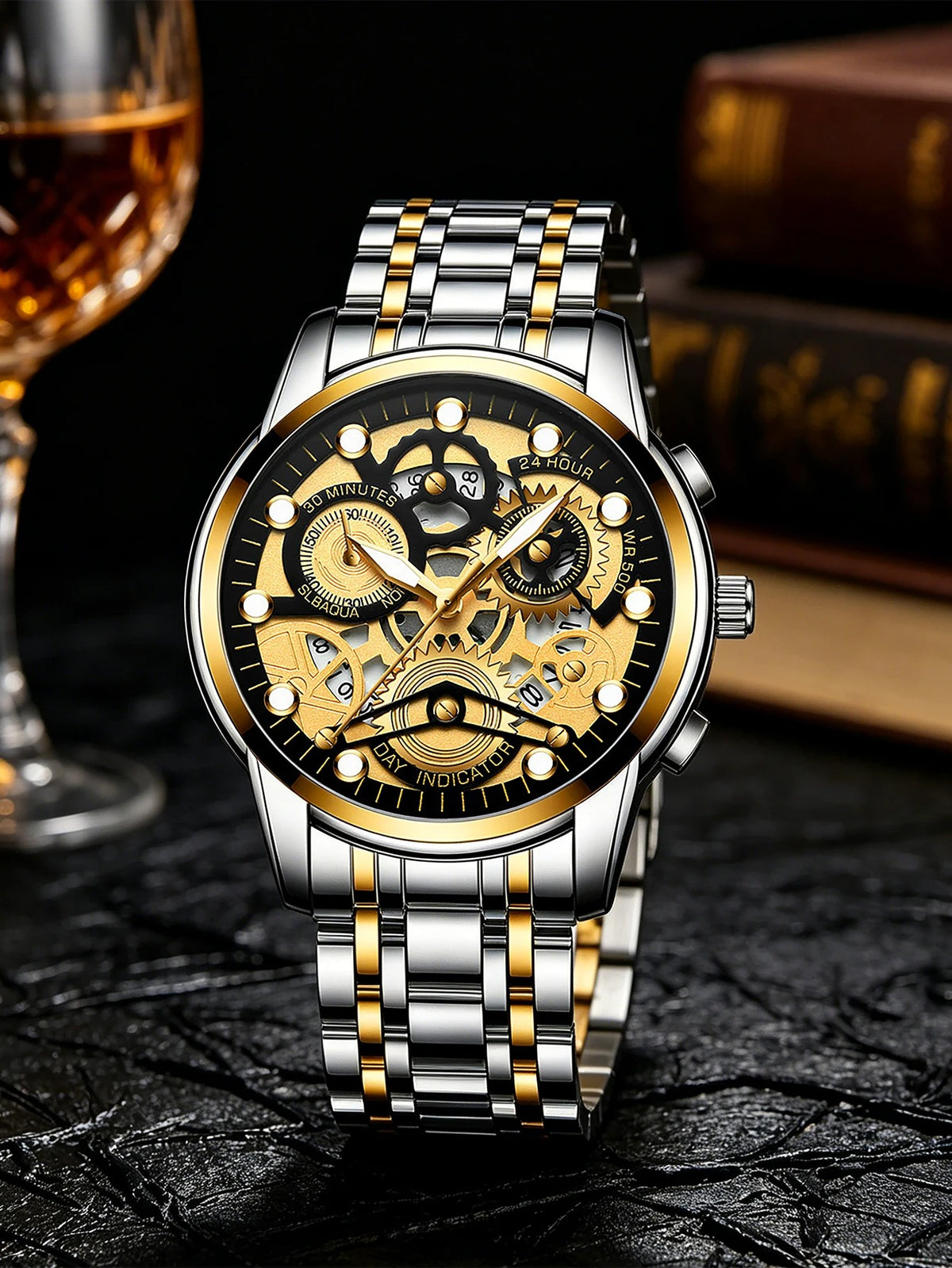 Montre Homme Quartz Automatique Chronographe - Bracelet Acier Inoxydable