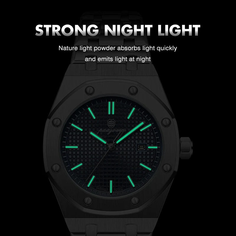 Montre de luxe PAAZOMU pour hommes, en acier inoxydable, étanche et lumineuse